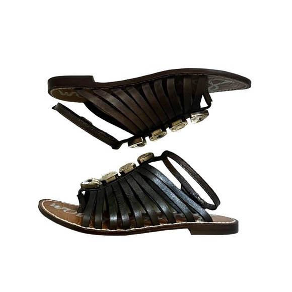 Sam Edelman Dark Brown with Crystal Accents Strappy GoGo Leather Sandals Size 7 - Picture 5 of 9